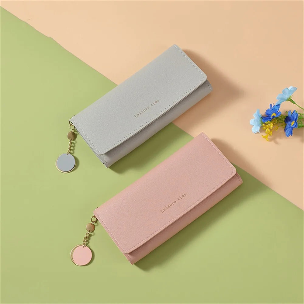 Portefeuille Long Femme Tri-Fold Cuir PU - Clutch Multi-Fonctions Porte-Cartes