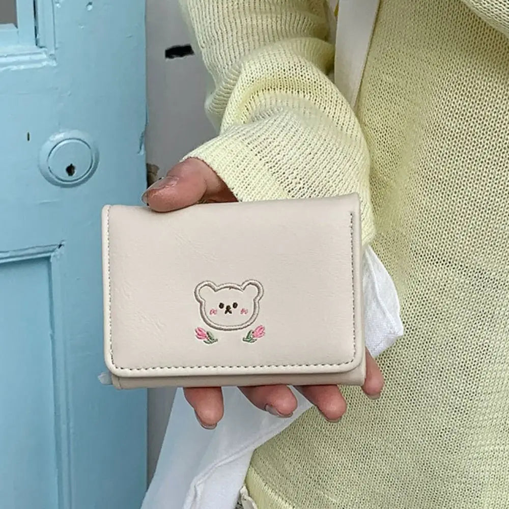 Portefeuille Femme Kawaii Cute Trifold PU - Porte-Carte Multi-Emplacements Porte-Monnaie Étudiant Noir