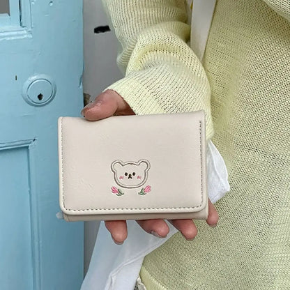 Portefeuille Femme Kawaii Cute Trifold PU - Porte-Carte Multi-Emplacements Porte-Monnaie Étudiant Noir
