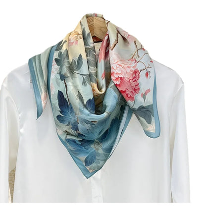 Foulard Carré Soie 88cm Imprimé Chinois - Écharpe Élégante Femme