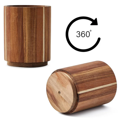 Pot à Ustensiles de Cuisine en Bois d'Acacia Rotatif 360° - Style Farmhouse