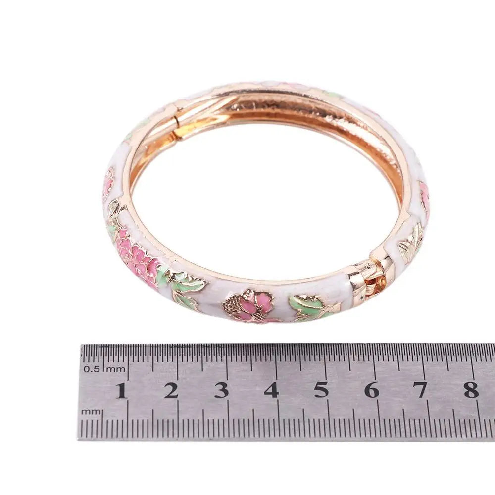 Bracelet Jonc Cloisonné Émaillé Pivoine – Artisanat Ethnique Classique