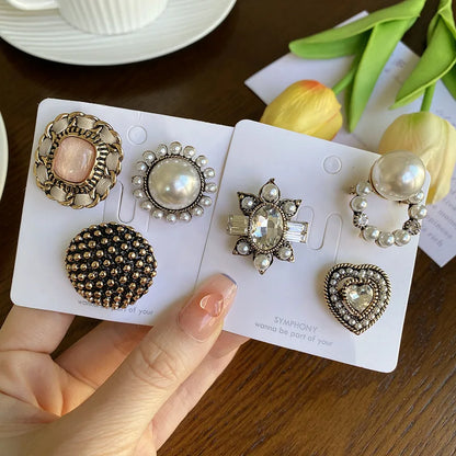 Set Broches Baroque Perles Vintage – Élégant Géométrique Unisexe