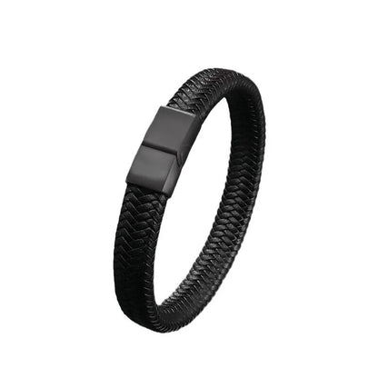 Bracelet Magnétique en Cuir Noir – Élégance Masculine