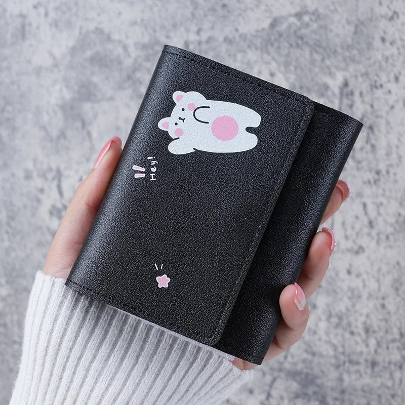 Portefeuille Femme Cartoon Cuir PU - Porte-Cartes Tri-Fold Multi-Emplacements