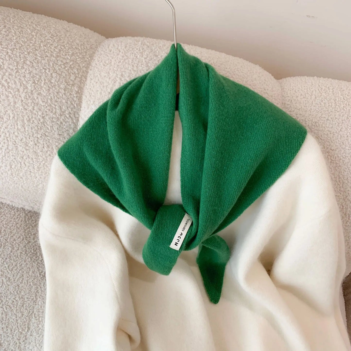 Foulard Triangle Laine Niche Britannique Coréen Vert - Écharpe Tricotée Multifonction Femme