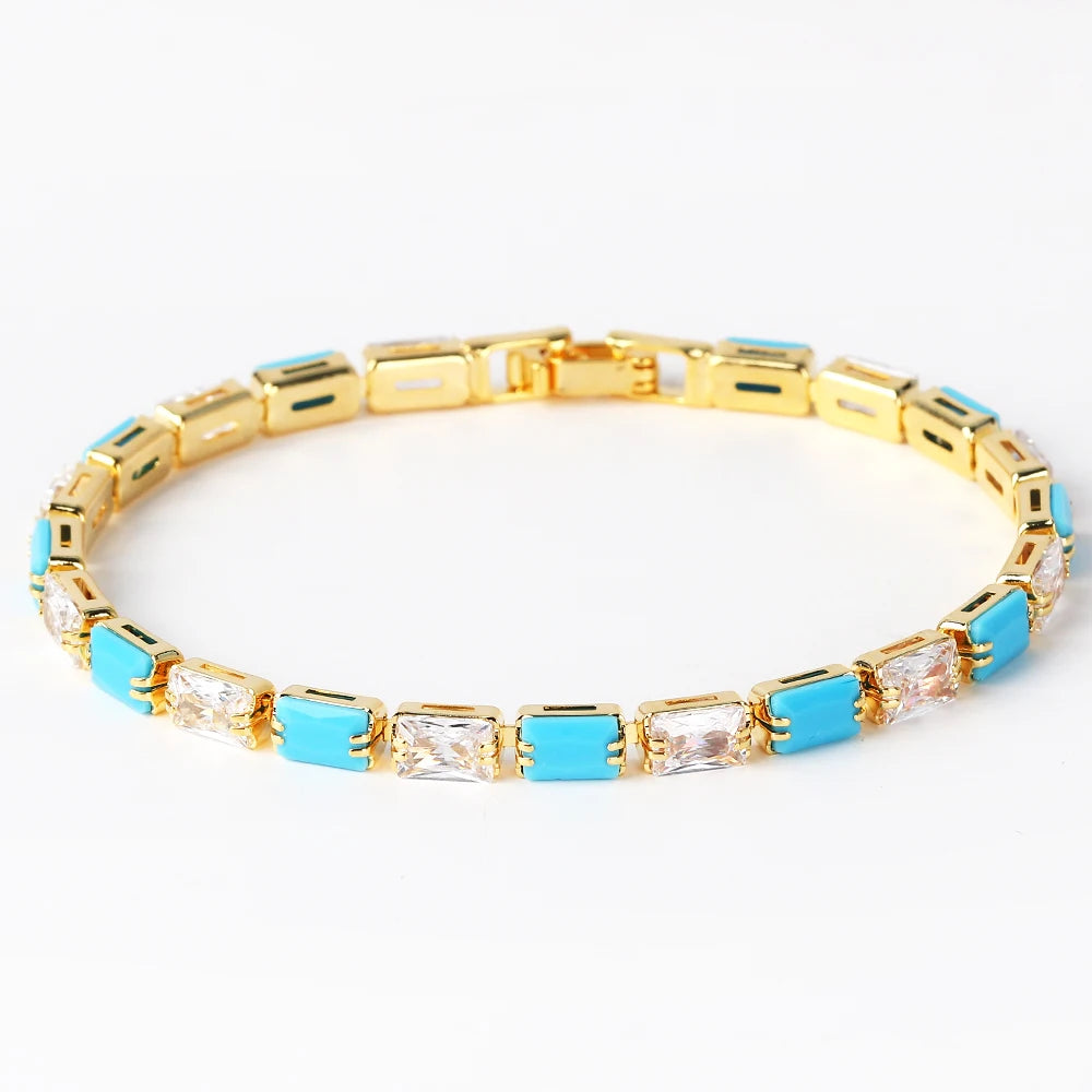 Bracelet Plaqué Or 18K Zircons Arc-en-Ciel – Luxe Micro-Pavé Étanche