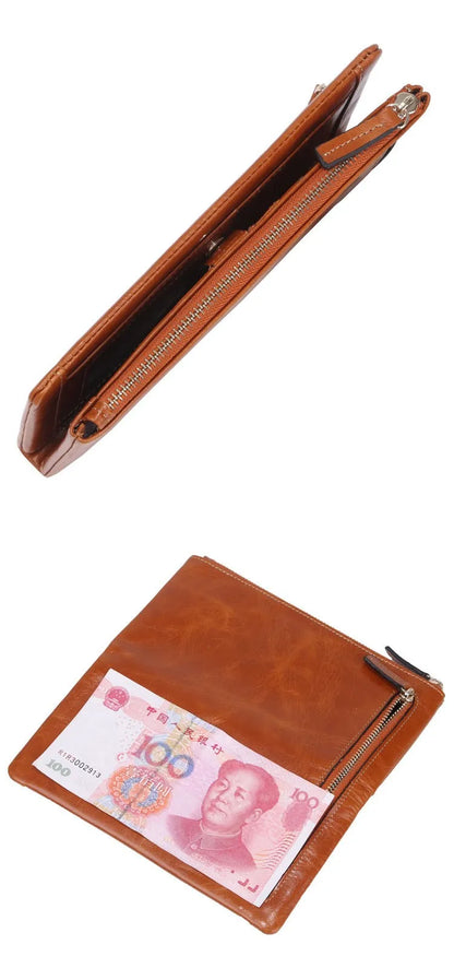 Portefeuille Femme Cuir Véritable Long - Porte-Monnaie Luxe Huile Végétale Casual