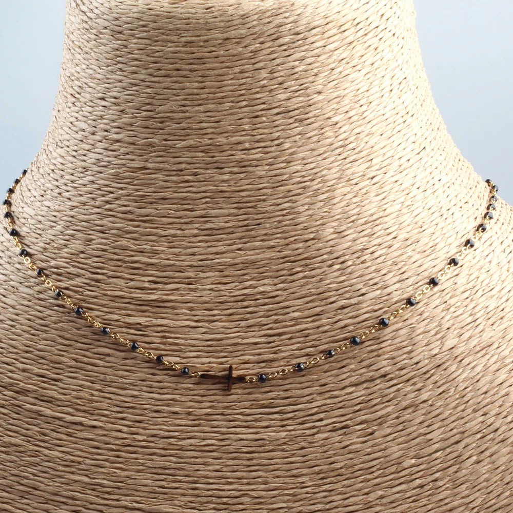 Collier Choker Bohème Croix Émaillé – Acier Inoxydable Plaqué Or Femme