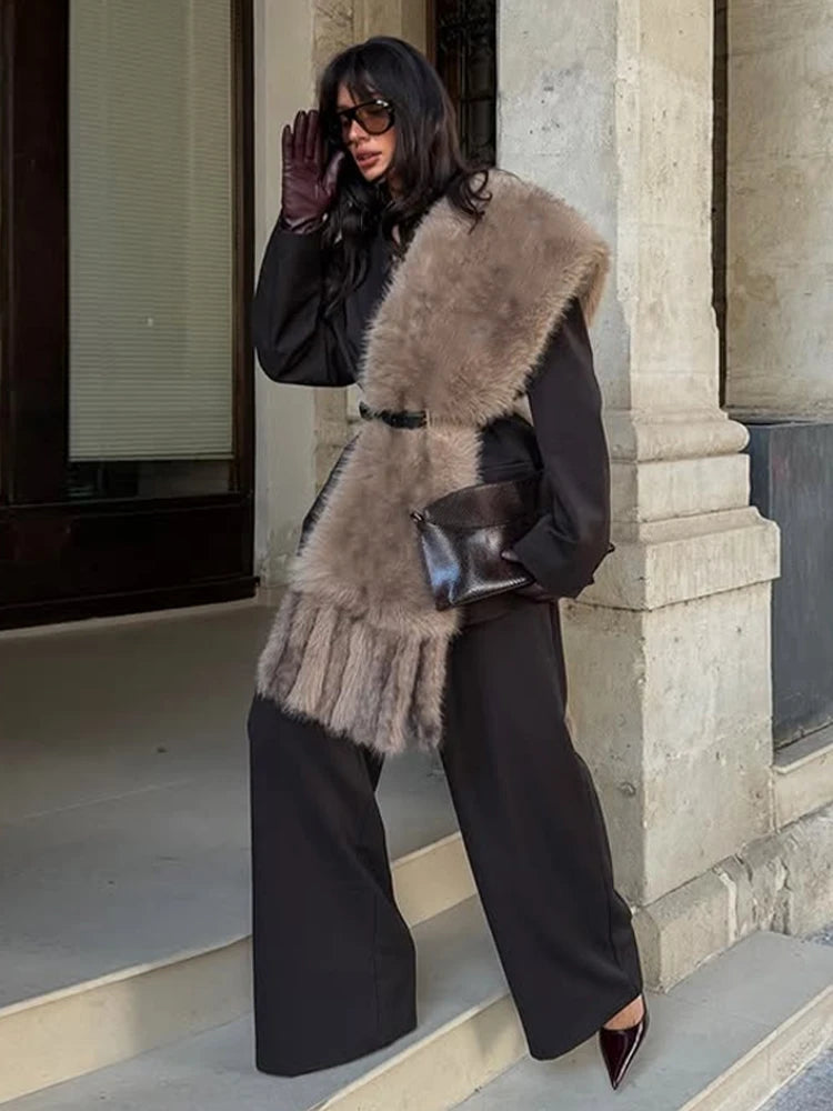 Faux Fur Scarf with Pom-poms - Long Thick Scarf for Women