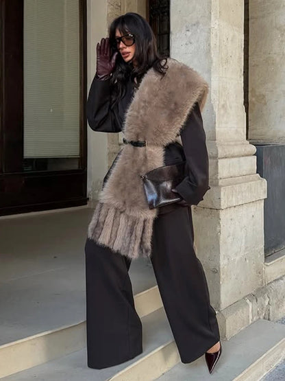 Faux Fur Scarf with Pom-poms - Long Thick Scarf for Women