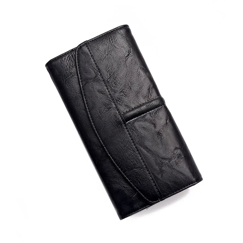 Portefeuille Femme Vintage Cuir PU Long Trifold - Pochette avec Fermoir et Compartiment Téléphone