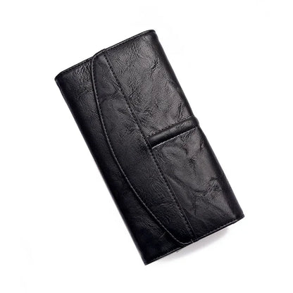 Portefeuille Femme Vintage Cuir PU Long Trifold - Pochette avec Fermoir et Compartiment Téléphone