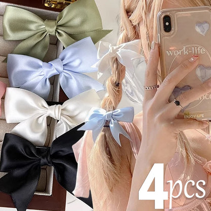 Pinces Cheveux Nœud Satin Élégantes - Barrettes Kawaii Fille Femme - 4 Pièces Noir Blanc