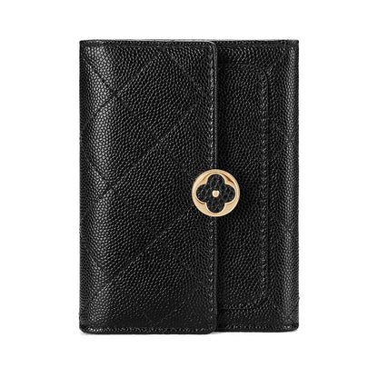 Portefeuille Femme Cuir Vintage GOLF Porte-Photo - Porte-Monnaie Court Pliable Noir Porte-Carte