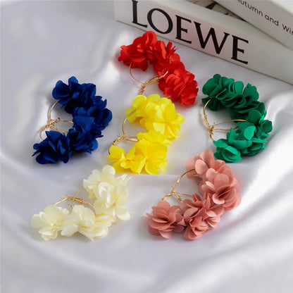 Boucles d'Oreilles Créoles Rose Tissu Pendentif Bohème – Kpop Colorées Y2K Soirées Femme