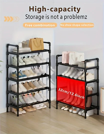 Range-Chaussures Multi-Niveaux en Métal - Organisateur Empilable Gain d'Espace Noir