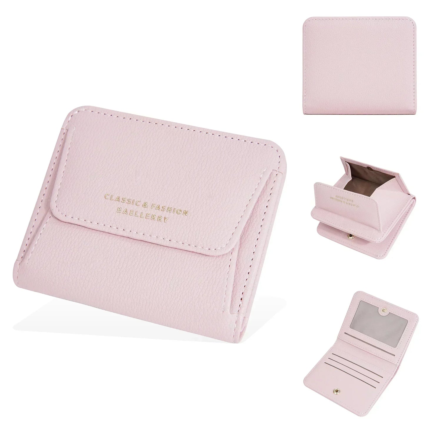Portefeuille Femme Court Mini Cuir PU Noir - Porte-Carte Porte-Monnaie Multifonction Compact Rouge