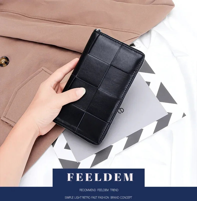 Portefeuille Femme Long Cuir Véritable Luxe - Clutch Design Marque Cadeau Cash Purse Élégant Marron
