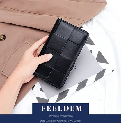 Portefeuille Femme Long Cuir Véritable Luxe - Clutch Design Marque Cadeau Cash Purse Élégant Marron