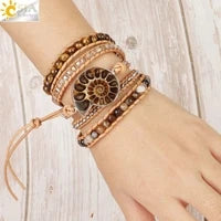 Bracelet Wrap Quartz Rose Cuir – Pierre Naturelle Bohème Multicouche