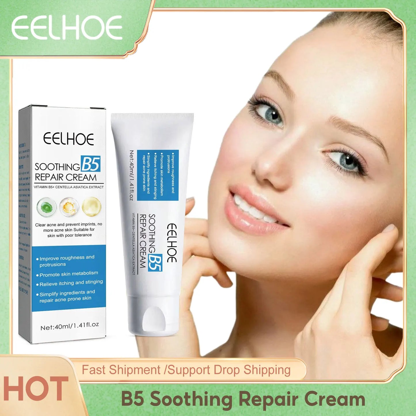 Crème Réparatrice Centella Asiatica 40ml - Hydratante Métabolisme Éclaircissante Resserre Pores Anti-Acné