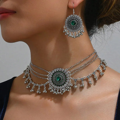 Ensemble Collier Statement Strass Pompons – Boucles Perles Métal