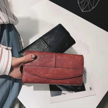 Portefeuille Femme Vintage Cuir PU Long Trifold - Pochette avec Fermoir et Compartiment Téléphone
