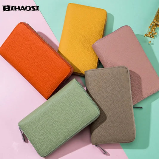 Women's Long Leather Passport Organizer Wallet - Large Capacity Clutch Bag Pink