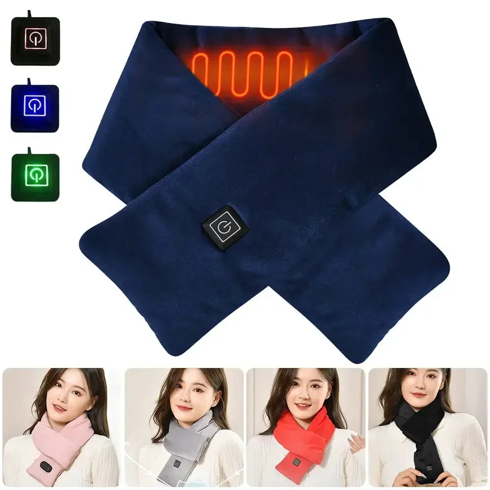 Foulard Écharpe Chauffant USB Rechargeable Femme Homme - Laine Hiver Cou Ski Kaki
