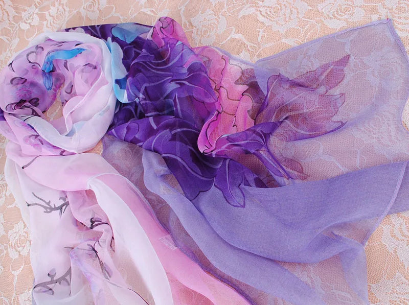 Foulard Écharpe Georgette Dégradé Pivoine Femme - Bandana Châle Été Protection Solaire Plage