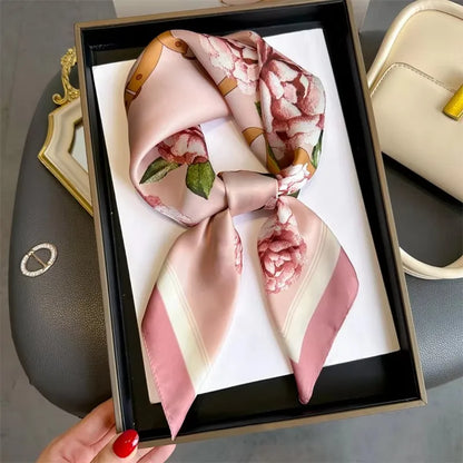 Foulard Carré Soie 70cm Imprimé Cheveux Femme - Écharpe Kerchief Châle Hijab Mode