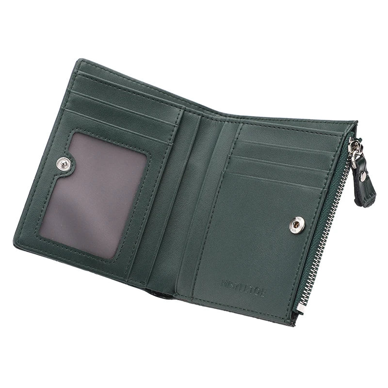 Portefeuille Femme Cuir Véritable Anti-RFID - Porte-Monnaie Compact avec Protection Carte Bancaire
