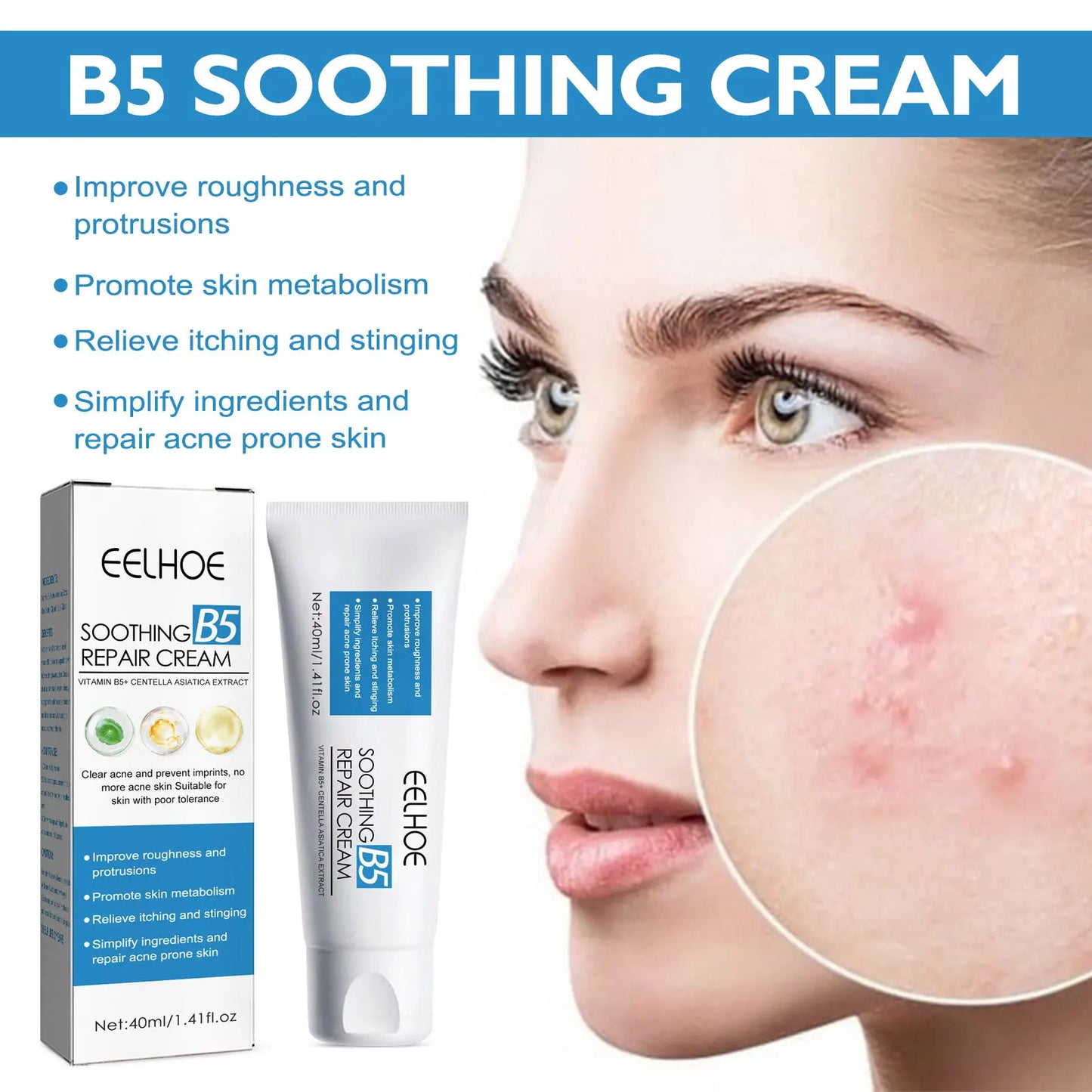 Crème Réparatrice Centella Asiatica 40ml - Hydratante Métabolisme Éclaircissante Resserre Pores Anti-Acné