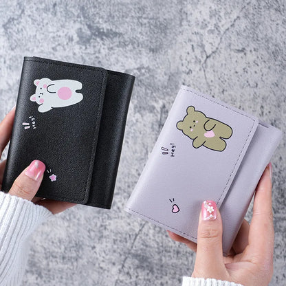 Portefeuille Femme Cartoon Cuir PU - Porte-Cartes Tri-Fold Multi-Emplacements