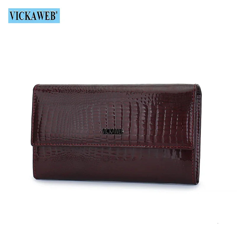 Portefeuille Femme Cuir Verni Noir - Porte-Monnaie Magnétique avec Fermoir Hasp Élégant