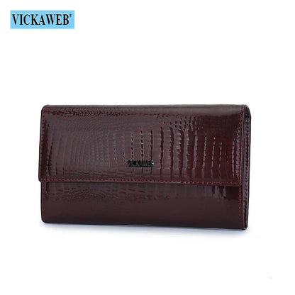 Portefeuille Femme Cuir Verni Noir - Porte-Monnaie Magnétique avec Fermoir Hasp Élégant