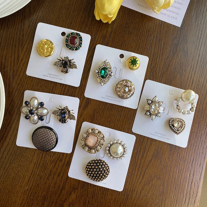 Set Broches Baroque Perles Vintage – Élégant Géométrique Unisexe