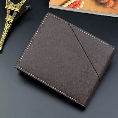 Portefeuille Homme Court Cuir PU Bifold Business - Porte-Carte Crédit Cash Bag Couleur Unie Café