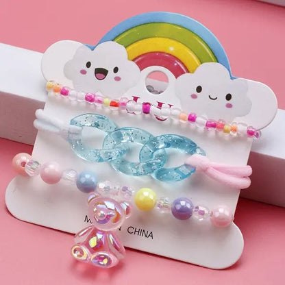 Ensemble 3 Bracelets Perles Cartoon Mignons Enfants – Princesse Licorne Fruits Chat Filles