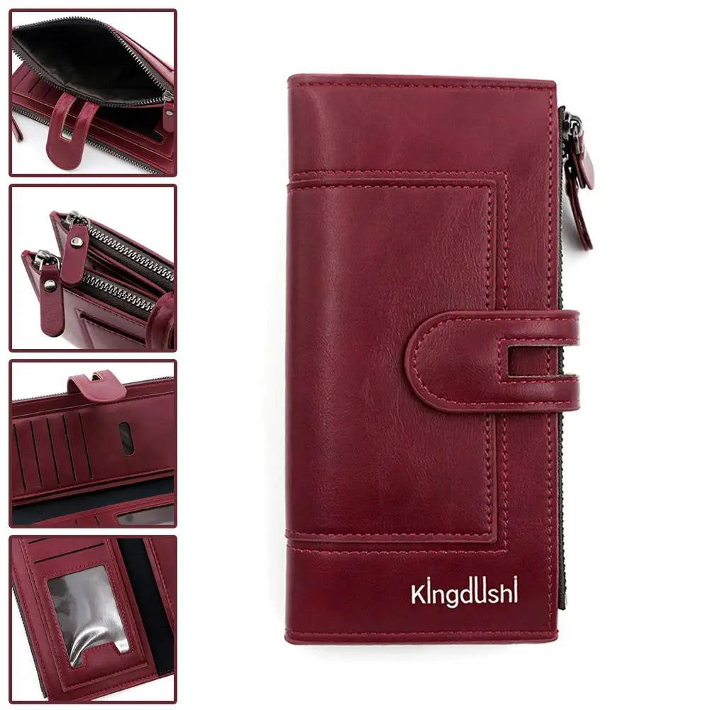 Portefeuille Femme Long Cuir Vintage RFID - Porte-Chéquier Carnet Chèques Protection Anti-RFID Élégant