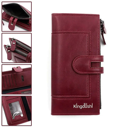 Portefeuille Femme Long Cuir Vintage RFID - Porte-Chéquier Carnet Chèques Protection Anti-RFID Élégant