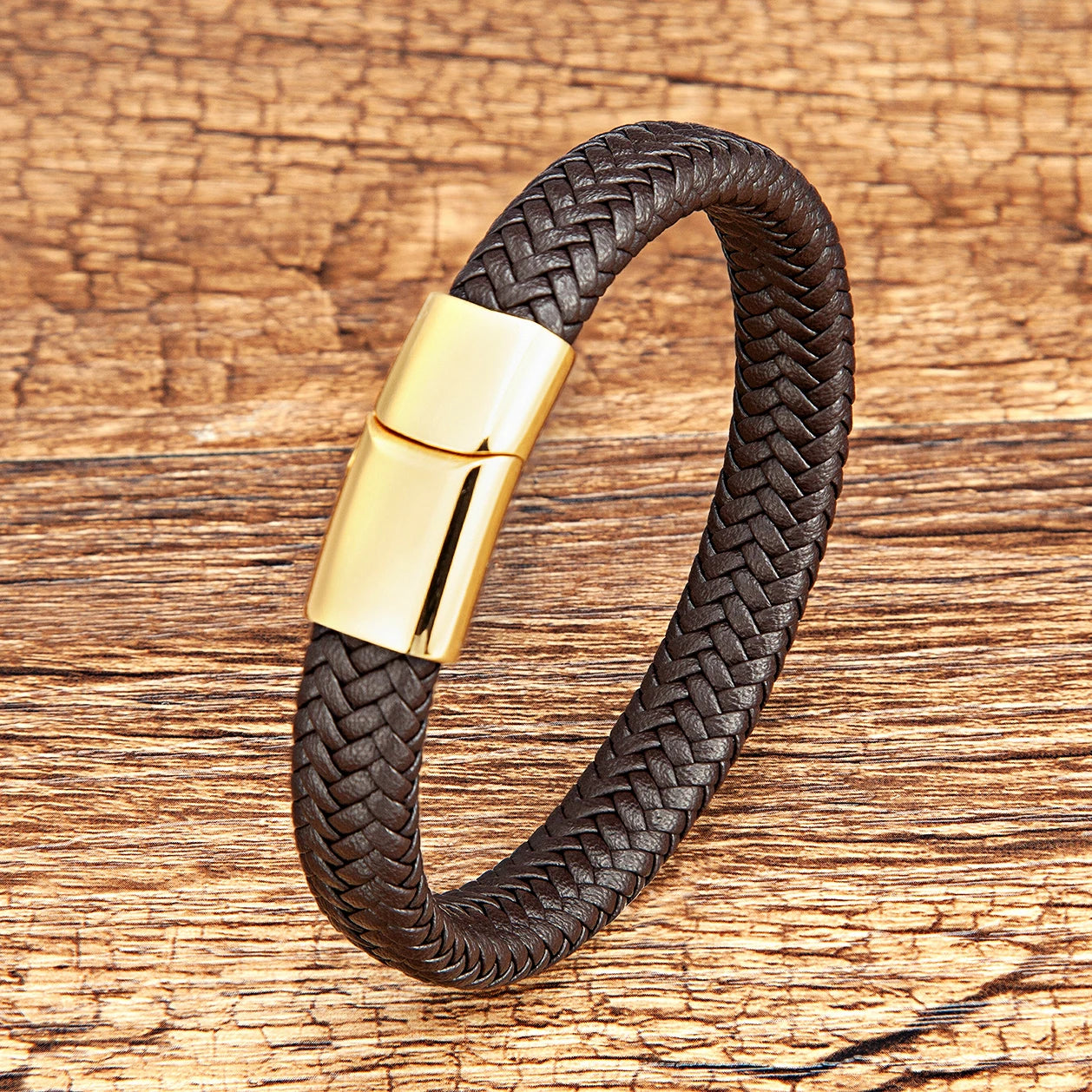 Bracelet Corde Cuir Tressé Homme – Fermoir Magnétique Acier Inoxydable