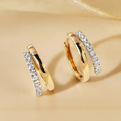 Boucles d'Oreilles Créoles Moissanite 2mm Argent 925 Plaqué Or 18K – Double Cercle Diamant Femme