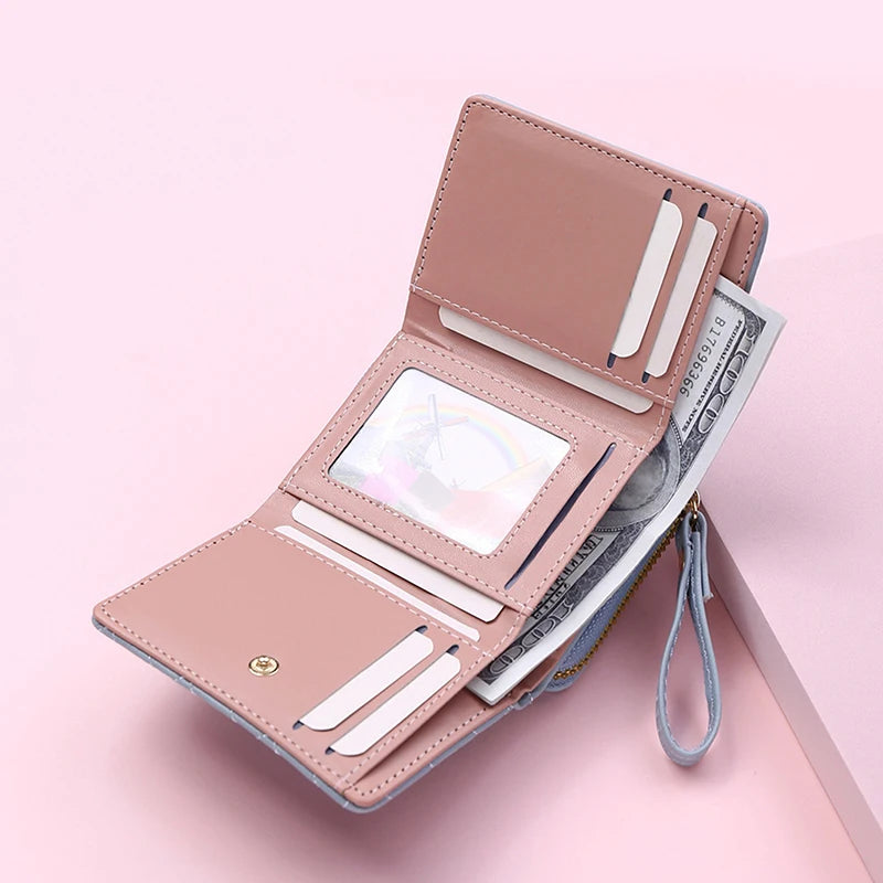 Portefeuille Femme Kawaii Mignon - Petit Porte-Monnaie Cuir Rose Designer