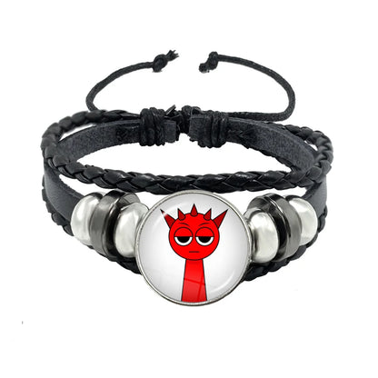 Bracelet Sprunki Incredibox Personnage Anime – Cuir Multicouche Tressé Fait Main