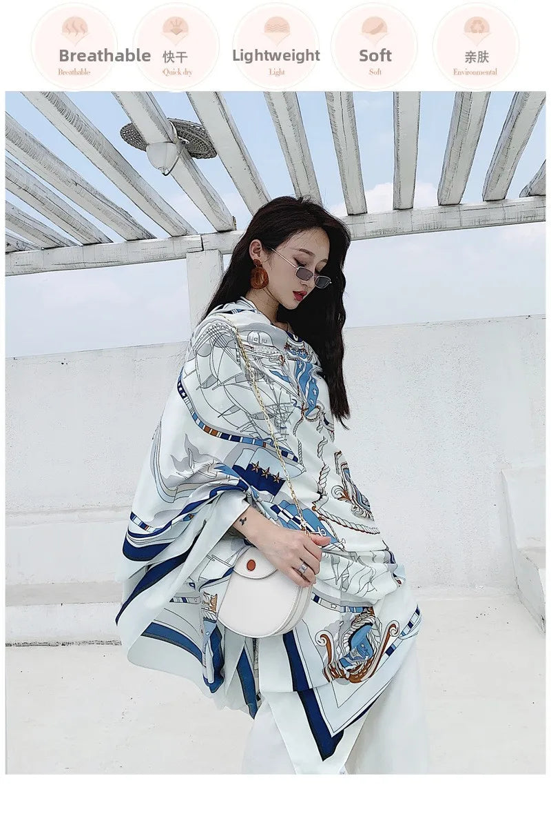 Foulard Plage Soie Protection Solaire - Châle Surdimensionné Été Femme
