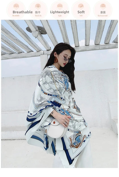 Foulard Plage Soie Protection Solaire - Châle Surdimensionné Été Femme