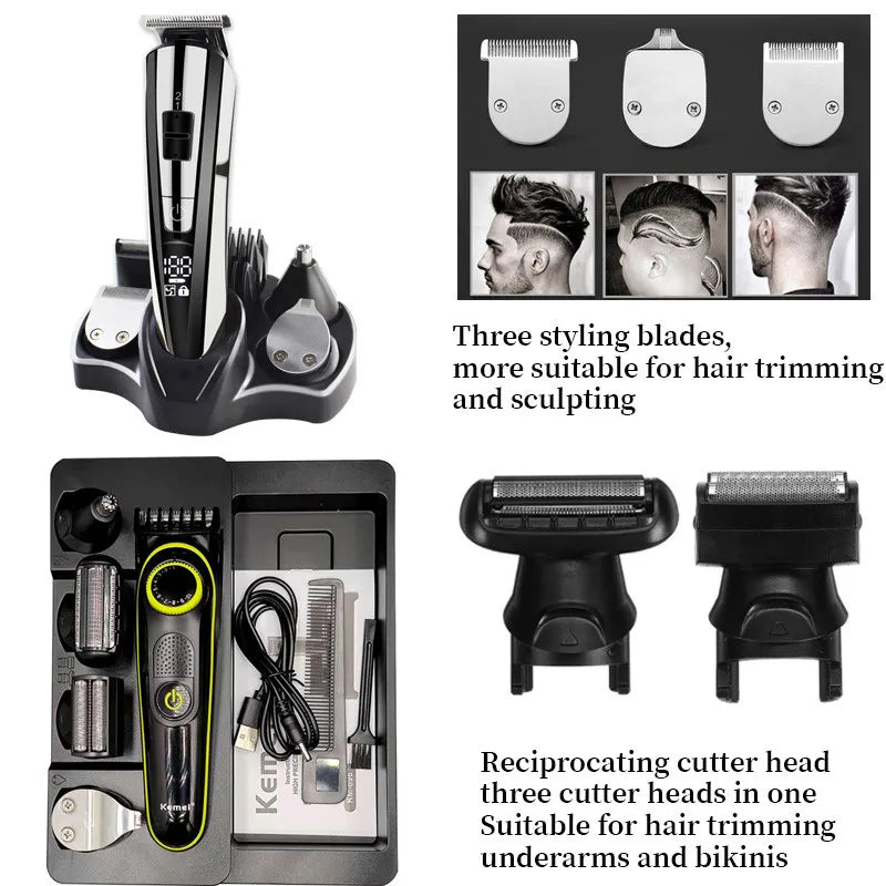 Tondeuse Cheveux Électrique Kemei Homme - Kit Beauté Rasoir Barbe Multifonction Coupe Cheveux