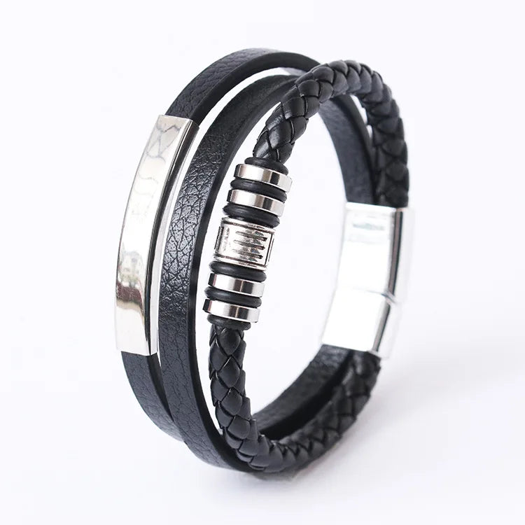 Bracelet Cuir Multicouche Tressé Homme – Acier Inoxydable 21 cm 14 Coloris Cadeau